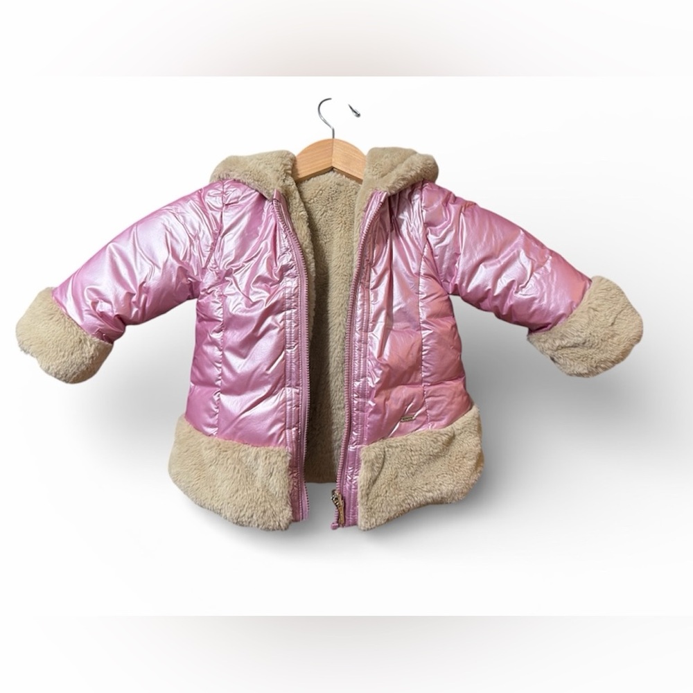Mayoral Reversible Baby Puffer Coat | Faux Fur | Pink | 12M